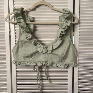 ASOS Design Women's Denim Frill Bralette Top Sage Green Size 10
